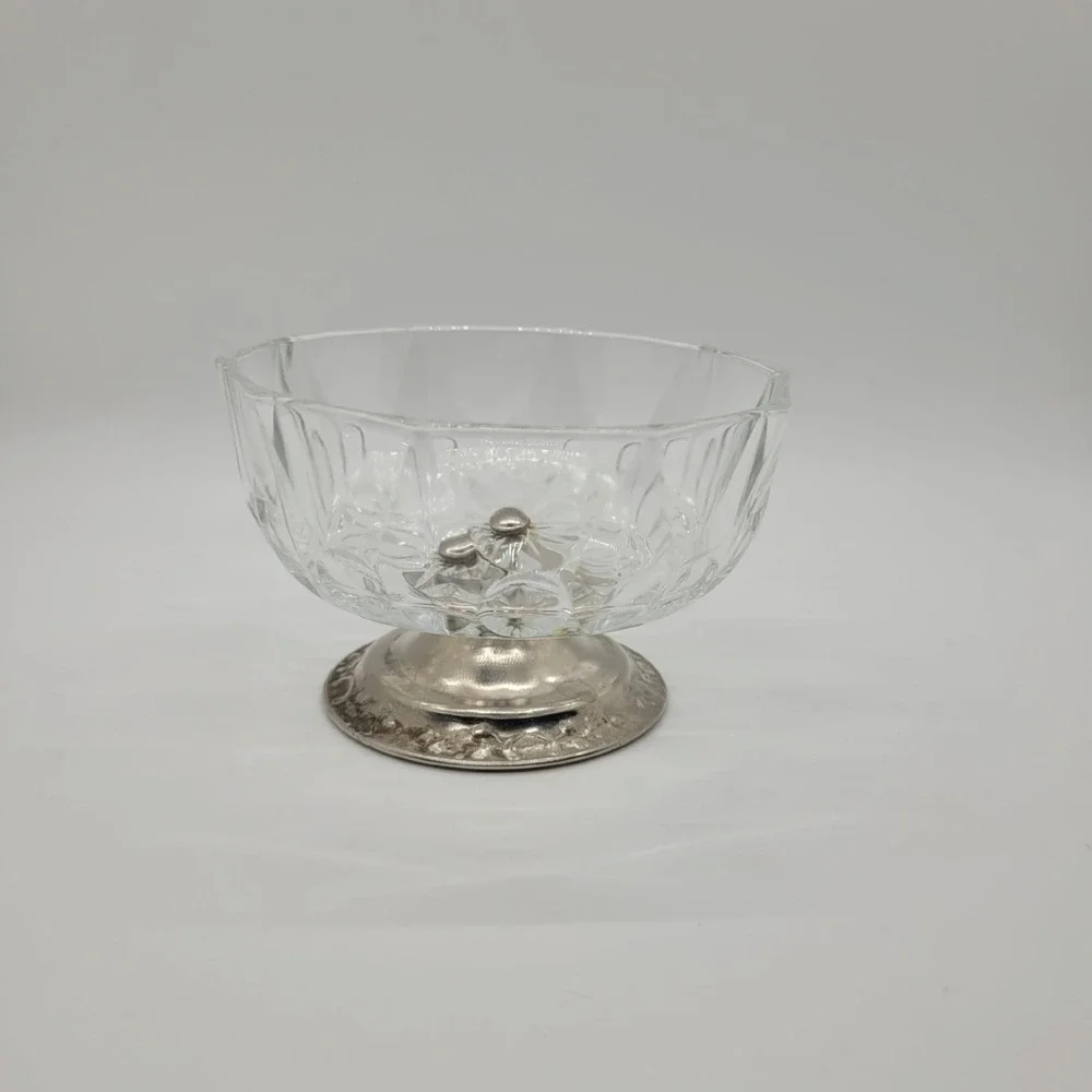 Vintage Reims France Cut Glass Crystal Candy Dish Silver Plated Footed‎ Compote